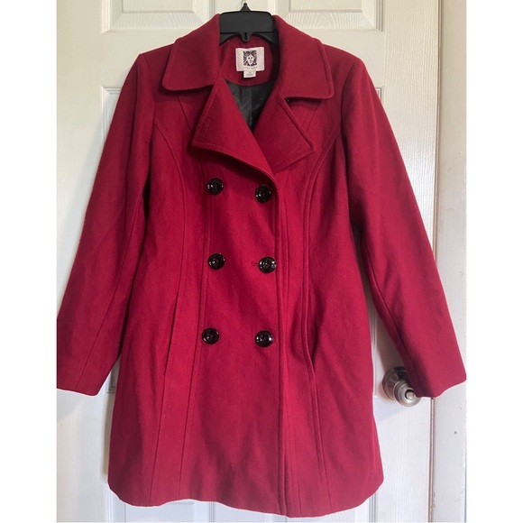 Anne Klein Jackets & Blazers - Anne Klein Red Button Up Peacoat With Pockets Size Medium